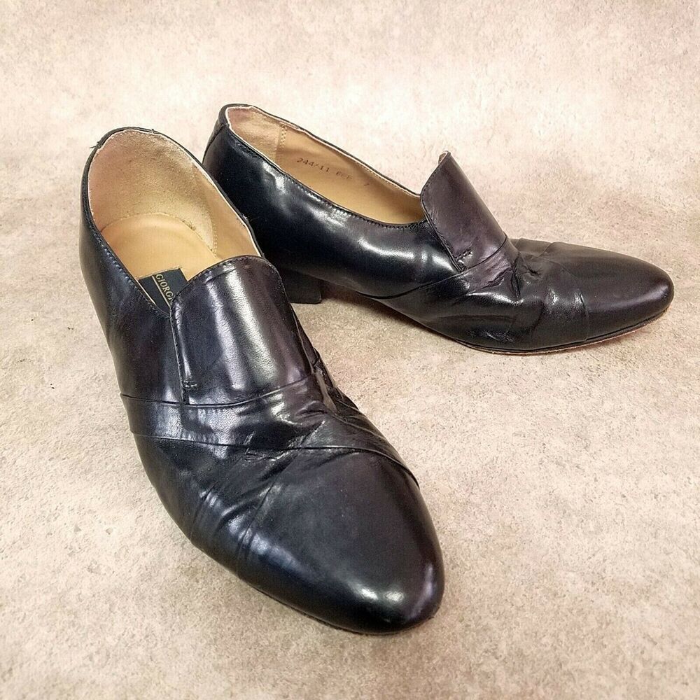 Giorgio Brutini Womens 244611 Size 7 Black Leather Slip On Loafer 2" Block Heels - Picture 6 of 10